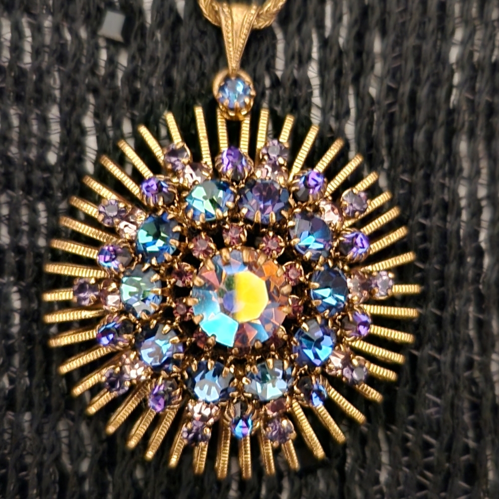 Elegant Gold and Purple Crystal Brooch